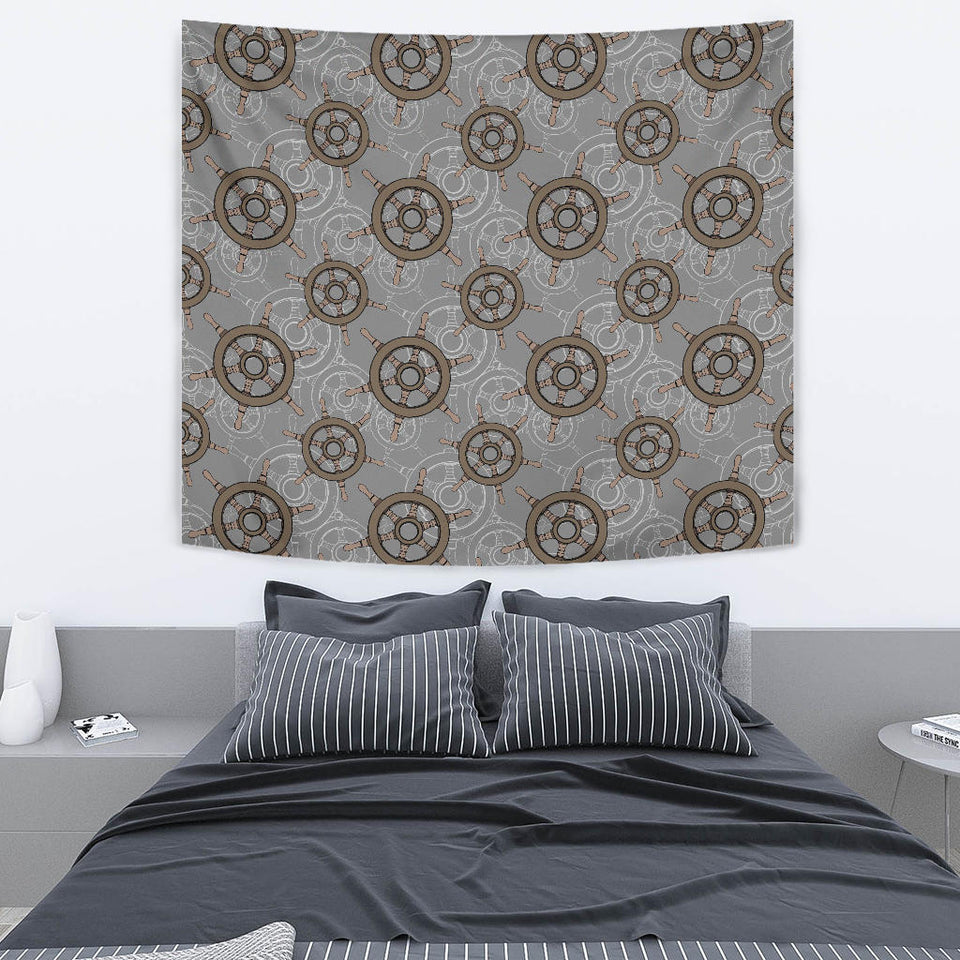 Nautical Wood Steering Wheel Pattern Wall Tapestry