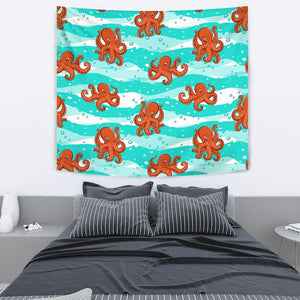 Octopuses Sea Wave Background Wall Tapestry