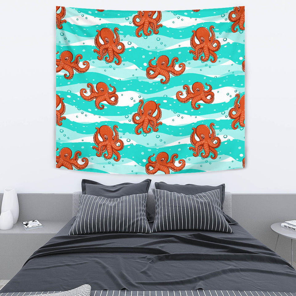Octopuses Sea Wave Background Wall Tapestry