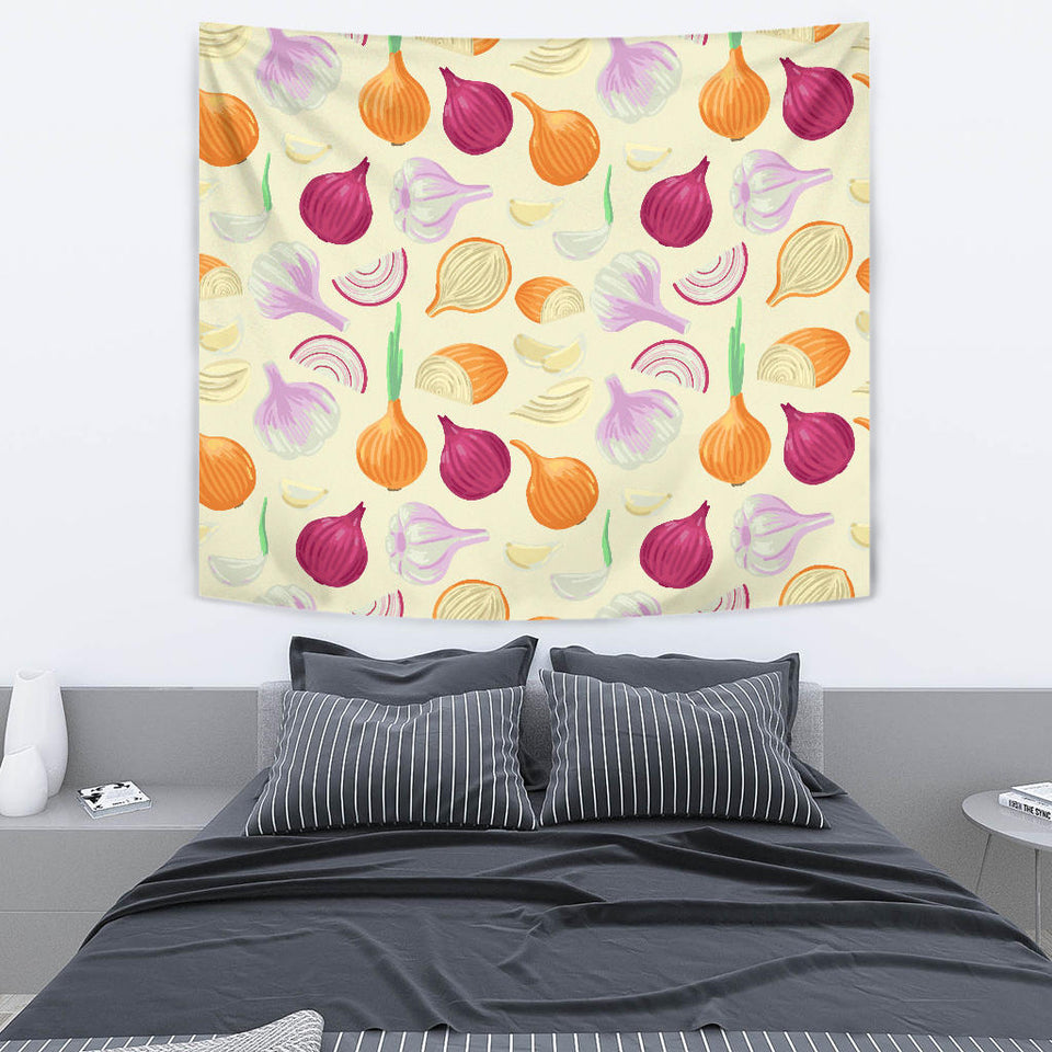 Onion Garlic White Red Pattern Wall Tapestry