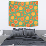 Orange Fruit Pattern Green Background Wall Tapestry