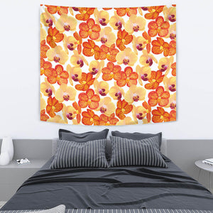 Orange Yellow Orchid Flower Pattern Background Wall Tapestry