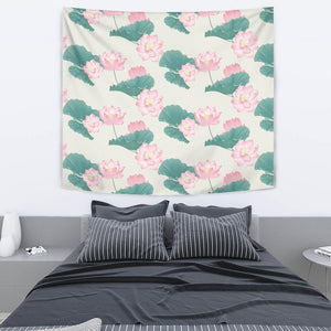 Pink Lotus Waterlily Leaves Pattern Wall Tapestry