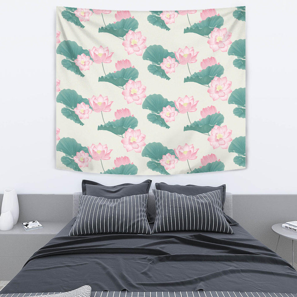 Pink Lotus Waterlily Leaves Pattern Wall Tapestry