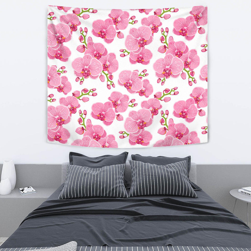 Pink Purple Orchid Pattern Background Wall Tapestry