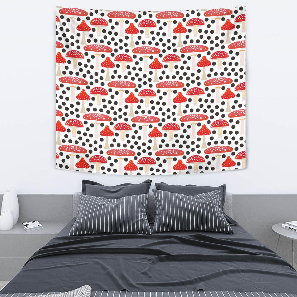 Red Mushroom Dot Pattern Wall Tapestry