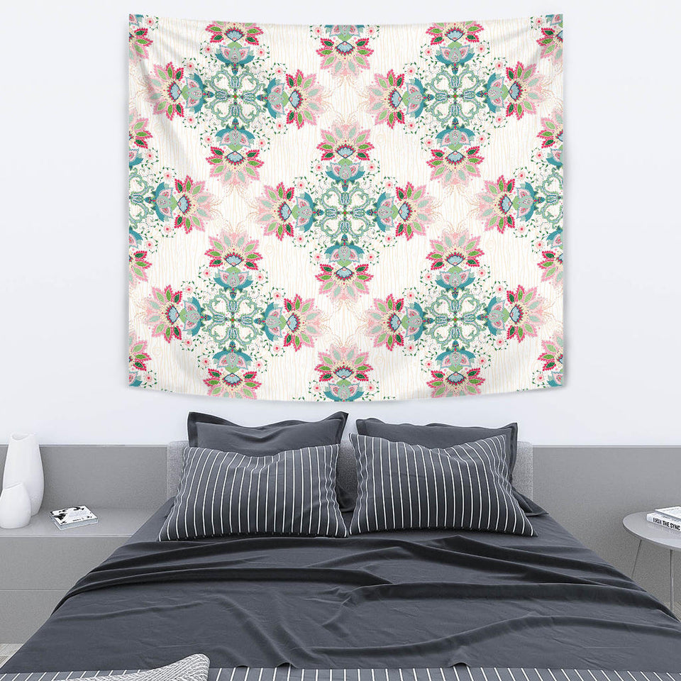 Square Floral Indian Flower Pattern Wall Tapestry