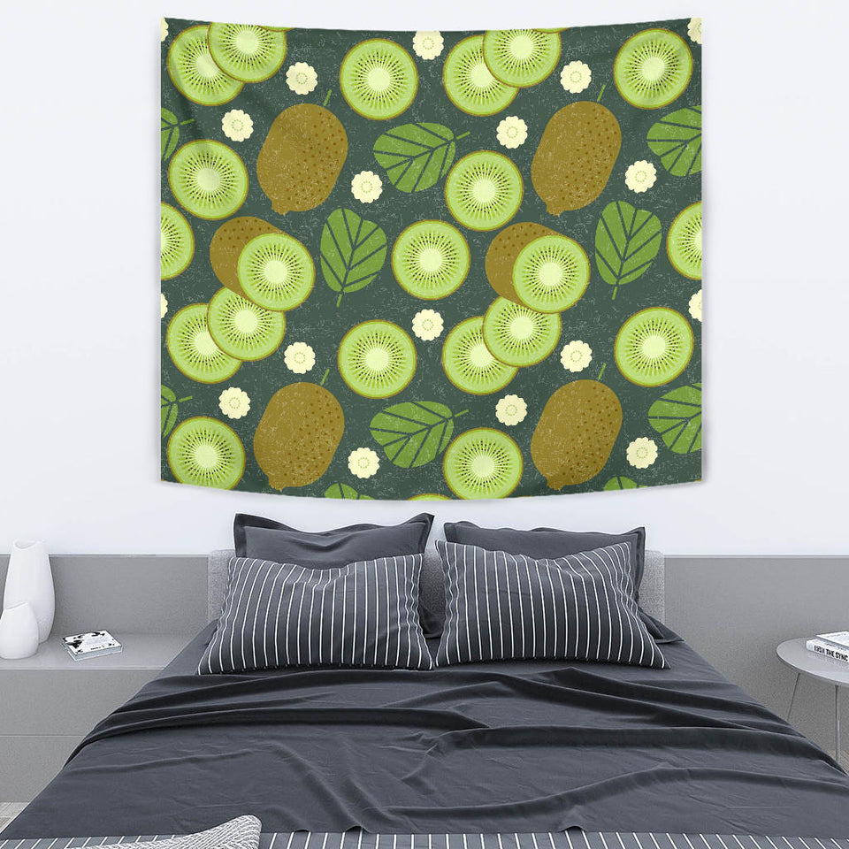 Whole Sliced Kiwi Leave And Flower Wall Tapestry
