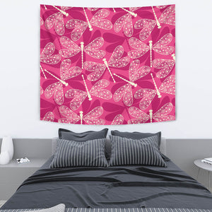 Beautiful Dragonfly Pink Background Wall Tapestry
