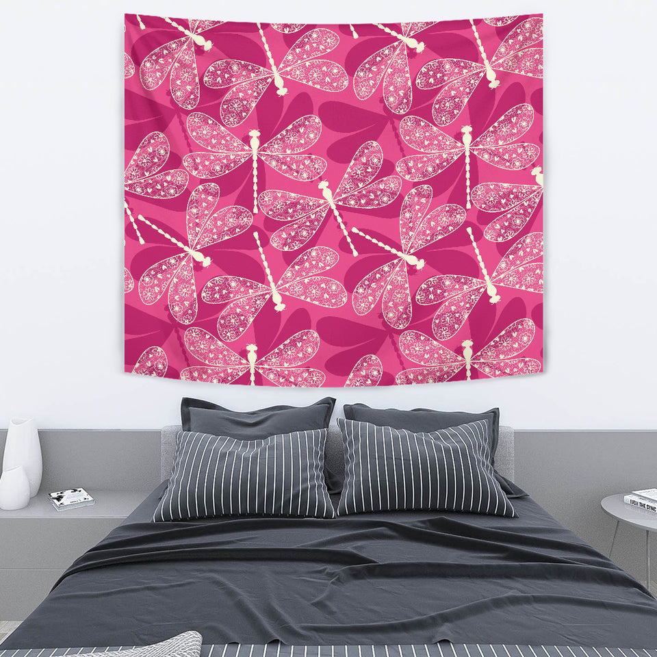 Beautiful Dragonfly Pink Background Wall Tapestry