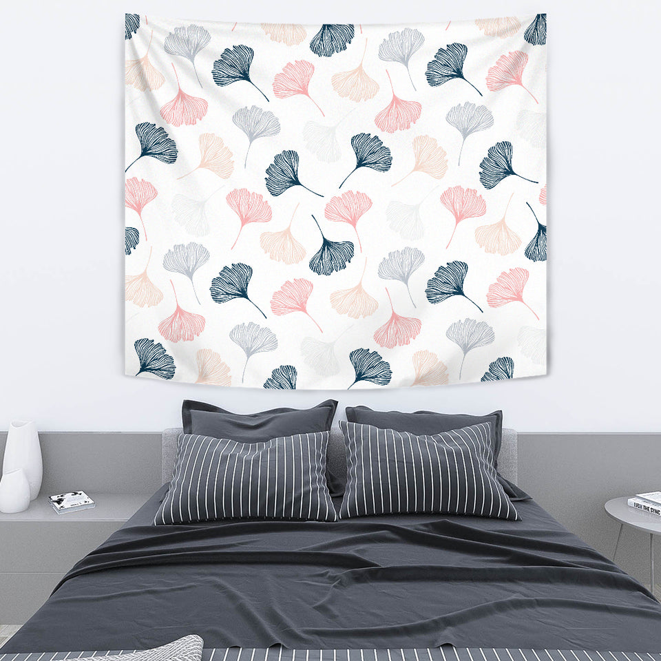 Black Gray Cream Coral Ginkgo Leaves Pattern Wall Tapestry