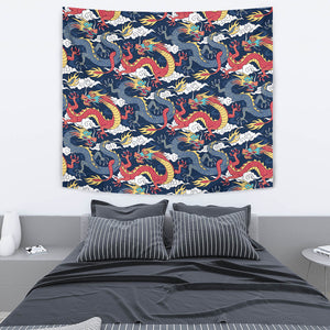 Blue Red Dragon Cloud Pattern Wall Tapestry