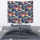 Blue Red Dragon Cloud Pattern Wall Tapestry