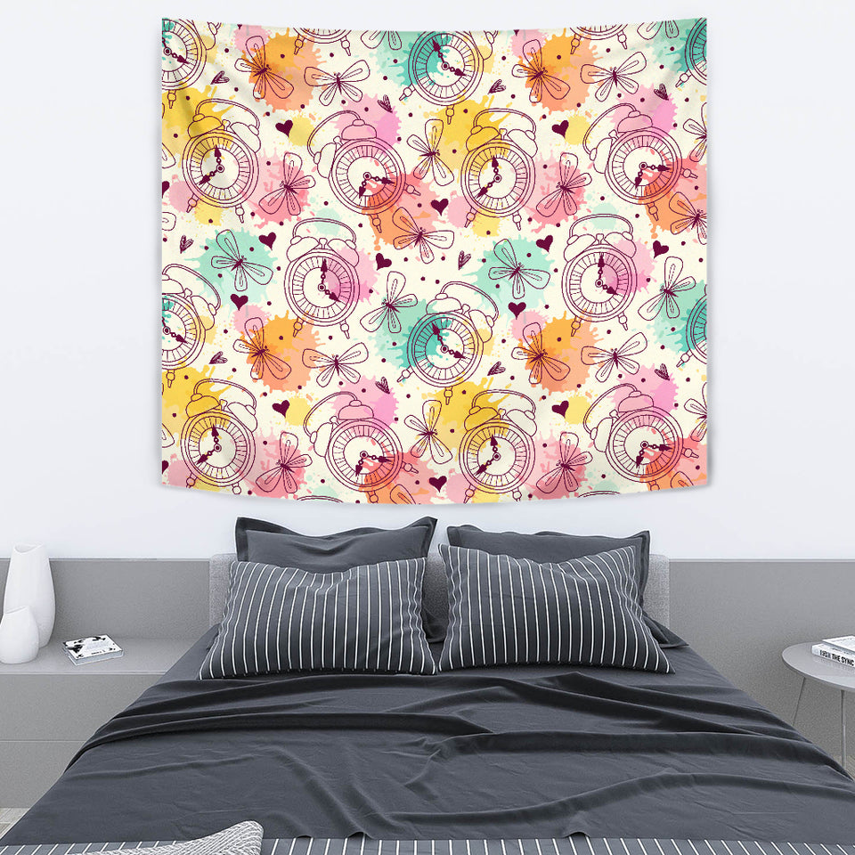 Clock Butterfly Pattern Wall Tapestry
