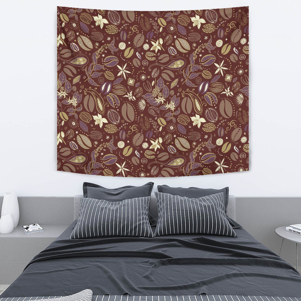 Coffee Bean Flower Pattern Wall Tapestry