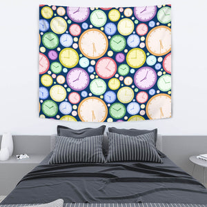 Colorful Clock Background Wall Tapestry