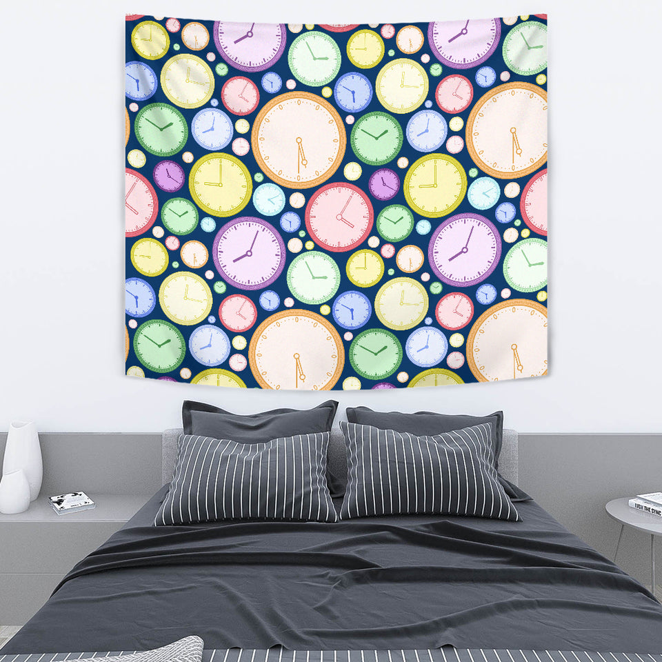 Colorful Clock Background Wall Tapestry