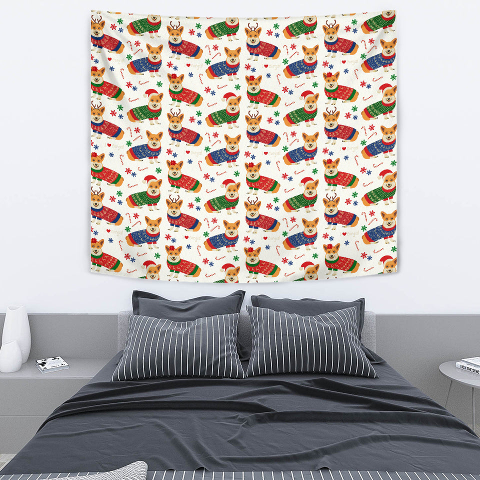 Corgi Christmas Pattern Wall Tapestry