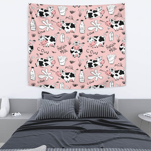 Cows Milk Product Pink Background Wall Tapestry