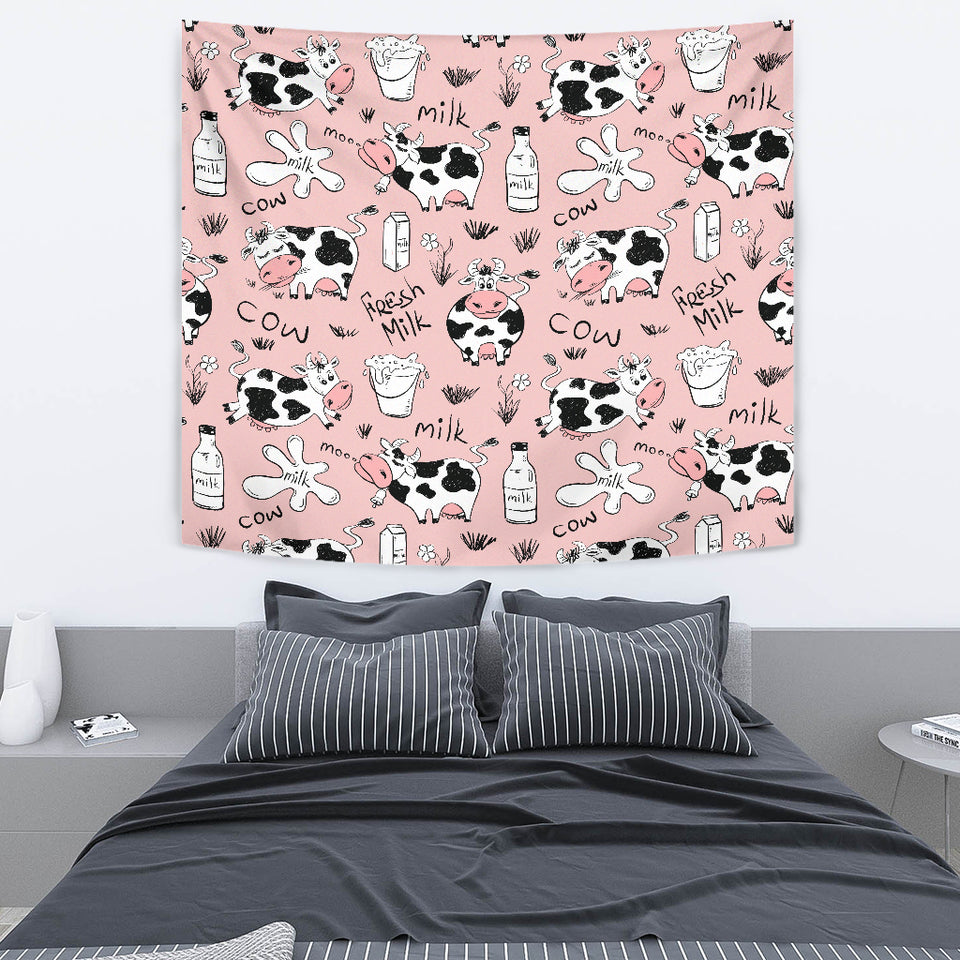 Cows Milk Product Pink Background Wall Tapestry