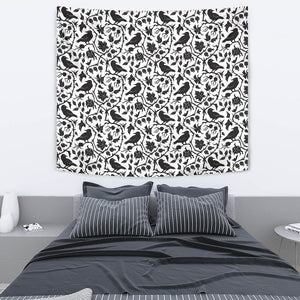 Crow Dark Floral Pattern Wall Tapestry