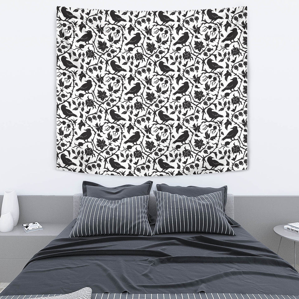 Crow Dark Floral Pattern Wall Tapestry