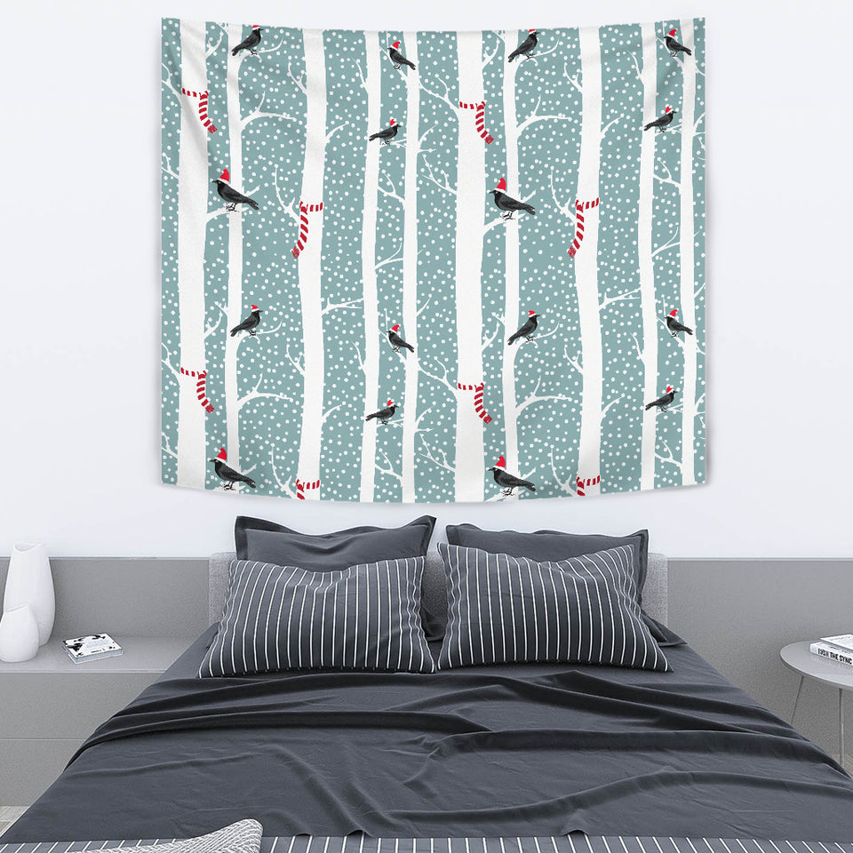 Crows Christmas Hat Scarf Wall Tapestry
