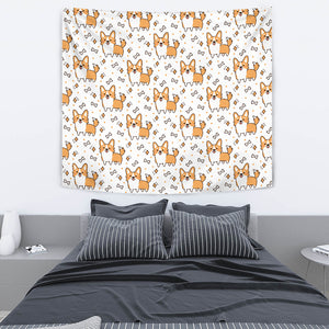 Cute Corgi Heart Star Bone Pattern Wall Tapestry