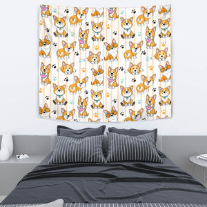 Cute Dog Corgi Striped Background Pattern Wall Tapestry