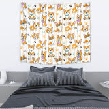 Cute Dog Corgi Striped Background Pattern Wall Tapestry