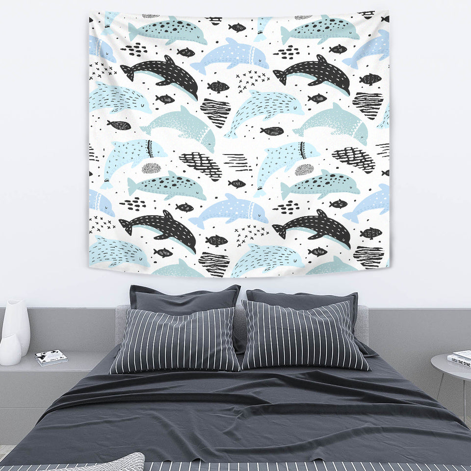 Cute Dolphins Childish Style Pattern Wall Tapestry
