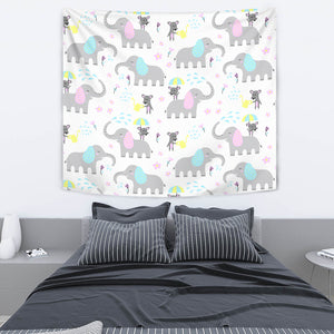 Cute Elephant Mouse Pattern Wall Tapestry