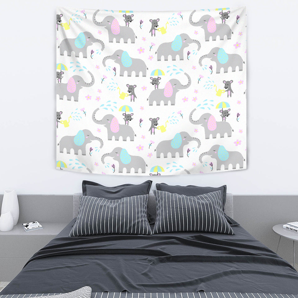 Cute Elephant Mouse Pattern Wall Tapestry