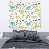 Cute Elephants Palm Tree Flower Butterfly Pattern Wall Tapestry
