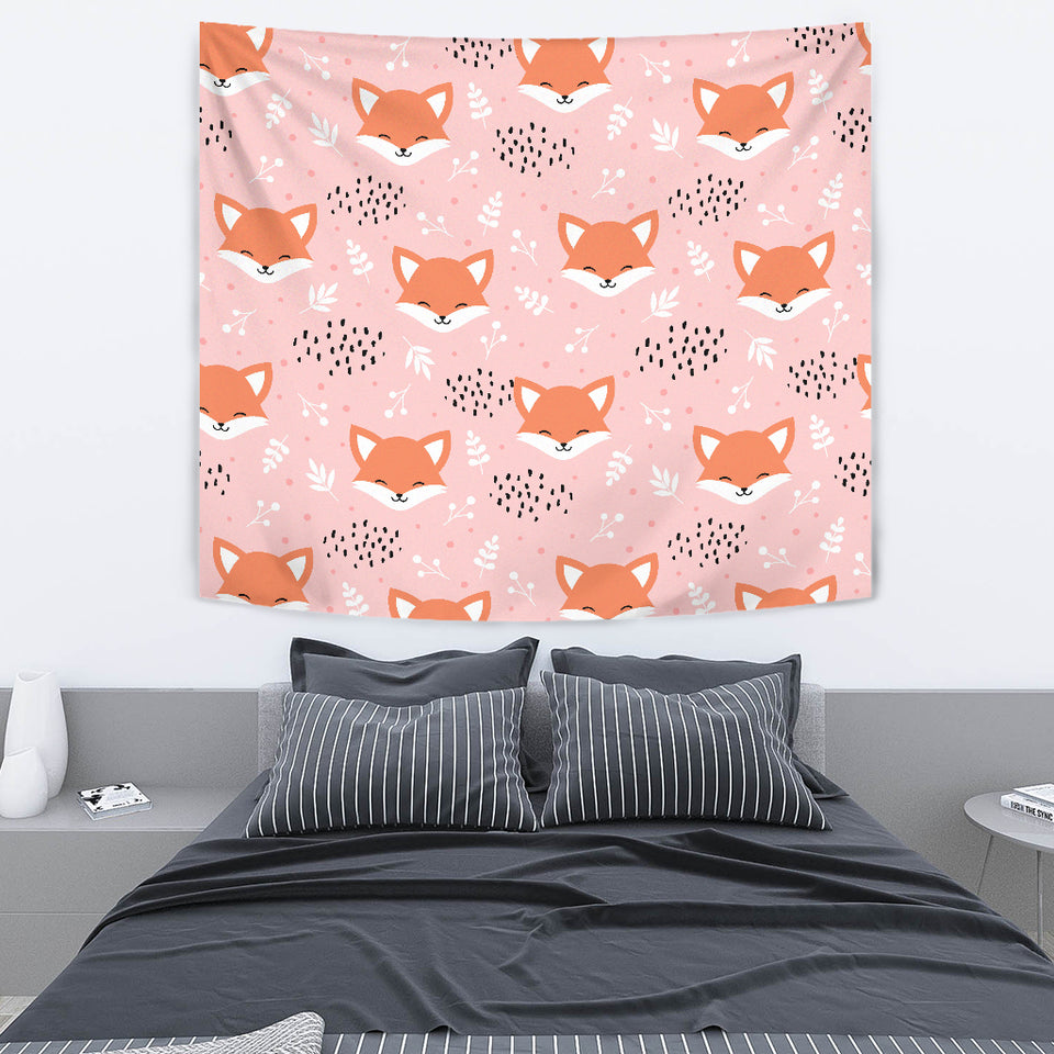 Cute Fox Pattern Pink Background Wall Tapestry