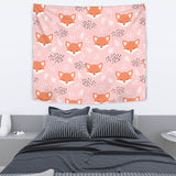 Cute Fox Pattern Pink Background Wall Tapestry