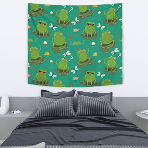 Cute Frog Dragonfly Design Pattern Wall Tapestry