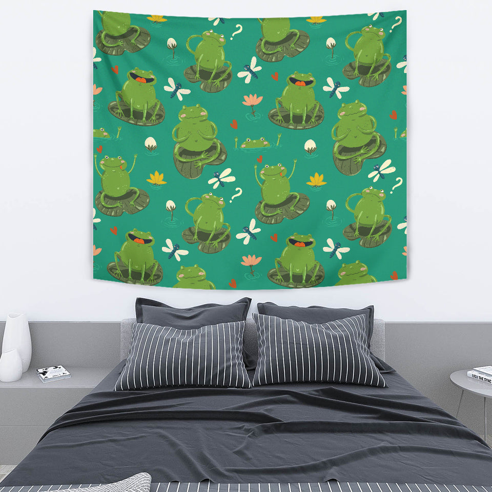 Cute Frog Dragonfly Design Pattern Wall Tapestry