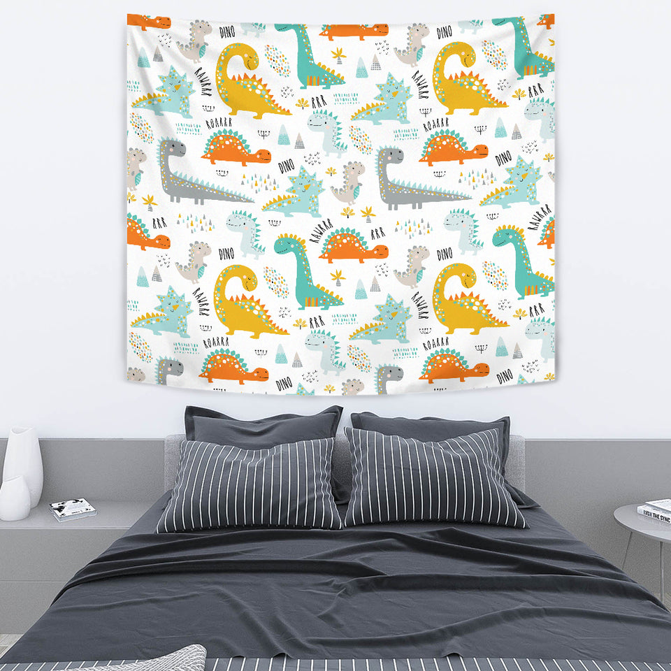 Cute Funny Kids Dinosaurs Pattern Wall Tapestry