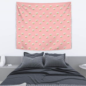 Cute Hamster Cheese Pattern Pink Background Wall Tapestry