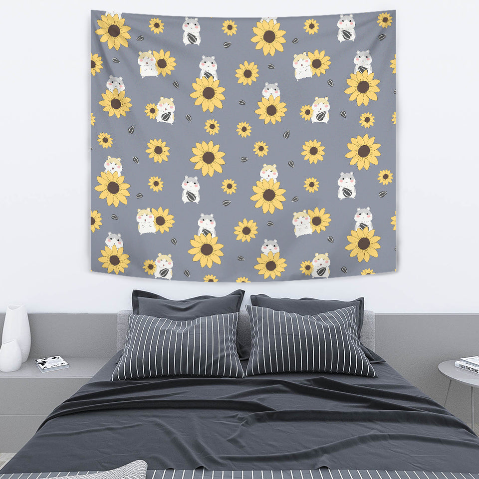Cute Hamster Sunflower Pattern Background Wall Tapestry