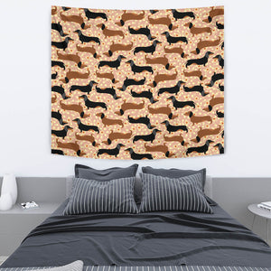 Dachshund Floral Background Wall Tapestry