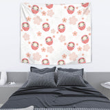 Daruma Japanese Wooden Doll Cherry Blossom Flower Pattern Wall Tapestry