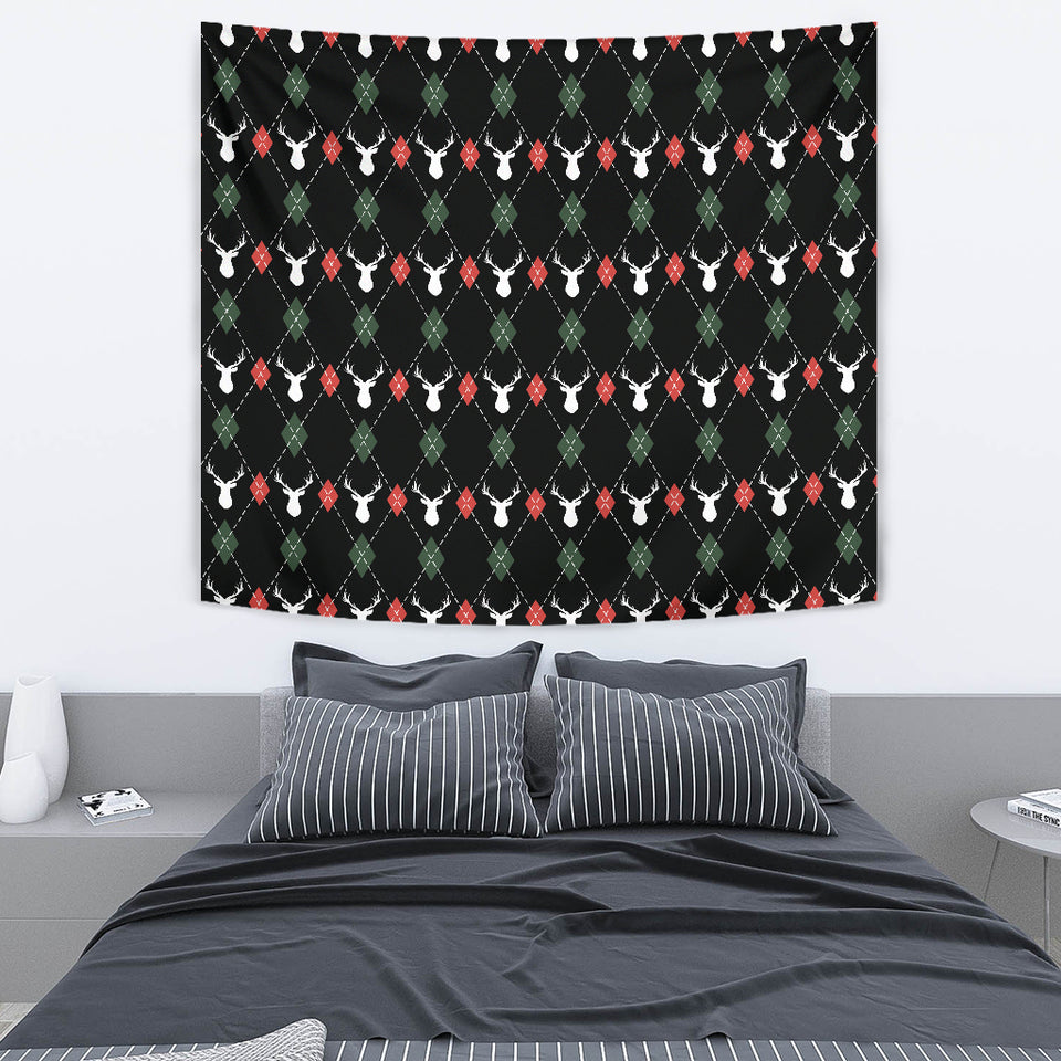 Deer Christmas New Year Pattern Argyle Wall Tapestry