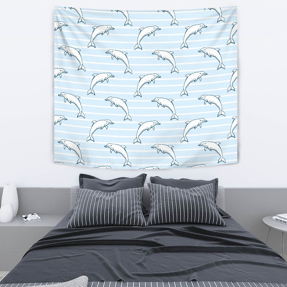 Dolphin Blue Striped Background Wall Tapestry