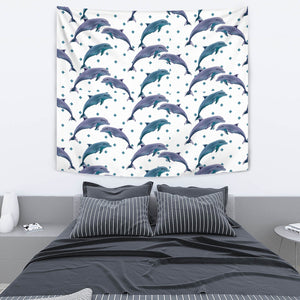 Dolphins Pattern Dotted Background Wall Tapestry