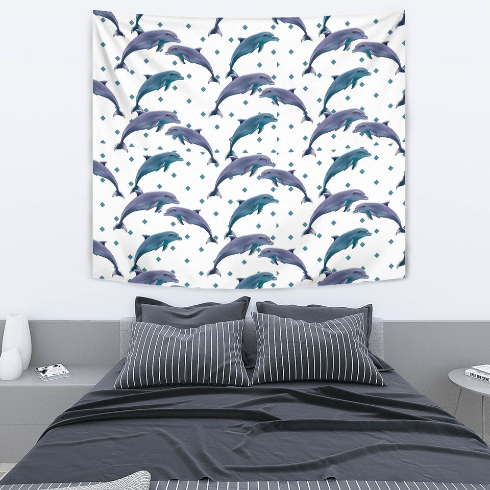 Dolphins Pattern Dotted Background Wall Tapestry
