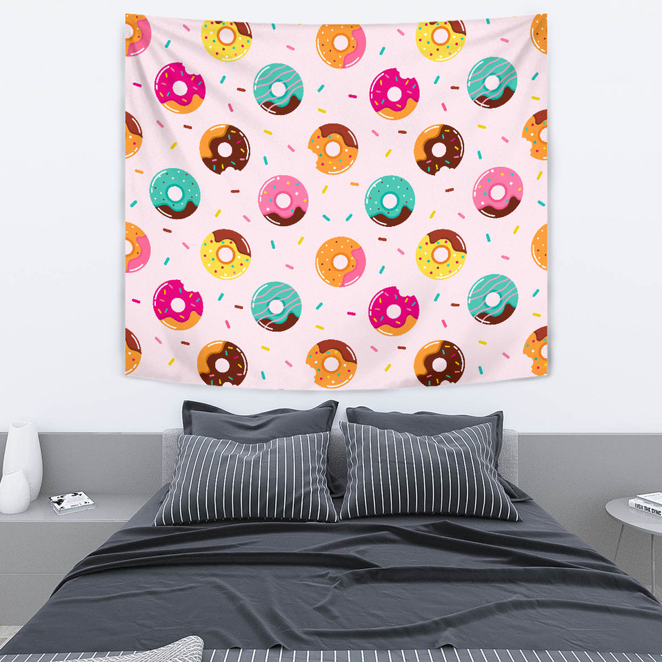 Donut Pattern Glaze Pink Background Wall Tapestry