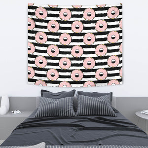 Donuts Pink Icing Striped Pattern Wall Tapestry