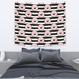 Donuts Pink Icing Striped Pattern Wall Tapestry
